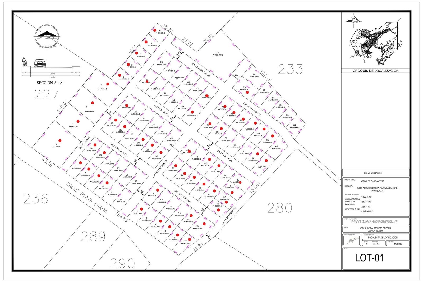 Plano de lotes del Fraccionamiento Portobello, Playa Larga